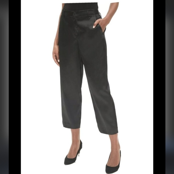 GAP Black Women's Satin  girlfriend Cropped Pants size 10r #206 - Picture 1 of 3